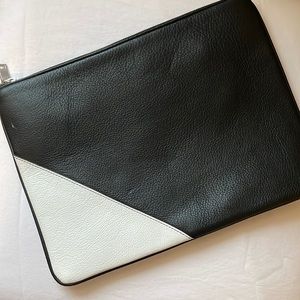 JCrew black and white leather clutch.